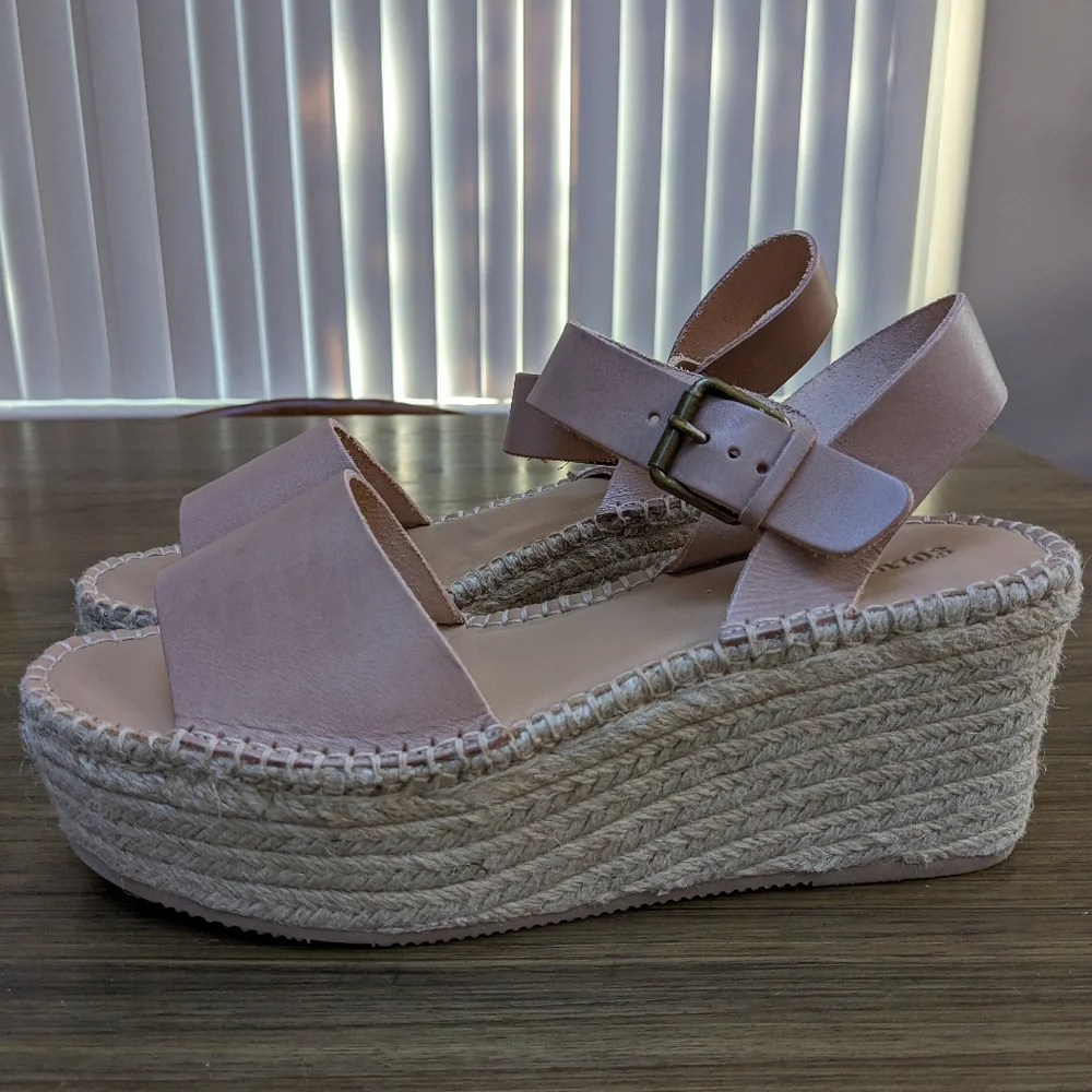NEW Soludos Minorca Dove Grey Leather Platform Woven Espadrille Sandals Size 10